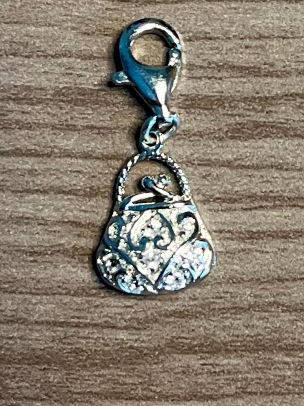 Silver Rhinestone Purse Charm Necklace Pendant